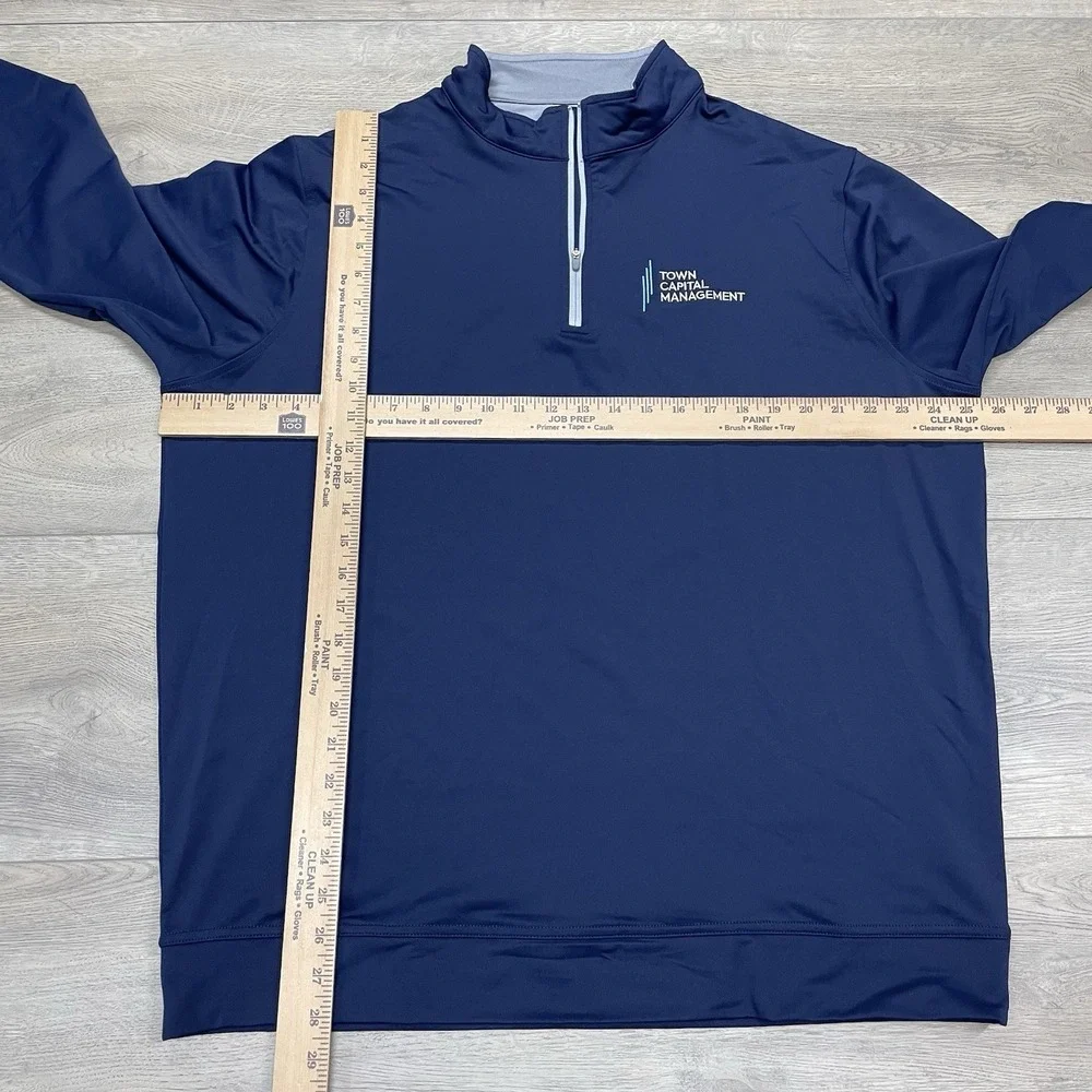 Peter Millar Perth Performance 1/4 Zip Pullover Men Sz XL Navy Blue Company Logo